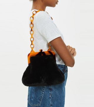Topshop + Faux-Fur Frame Tortoiseshell Shoulder Bag