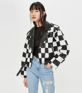 Topshop + Checkerboard Leather Biker Jacket