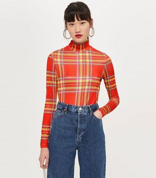 Topshop + Check Slinky Funnel Top