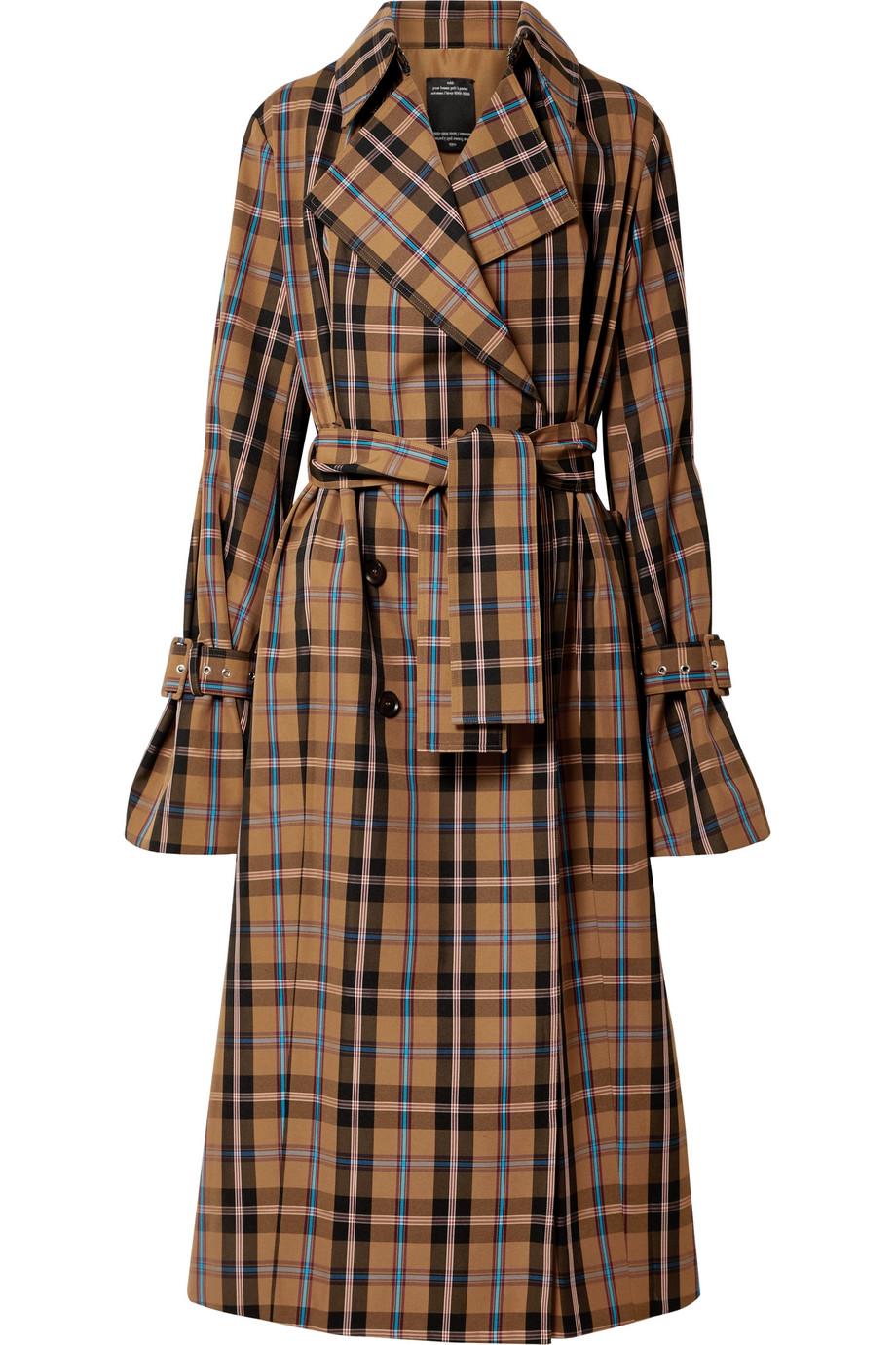 Rokh + Oversized Tartan Gabardine Trench Coat