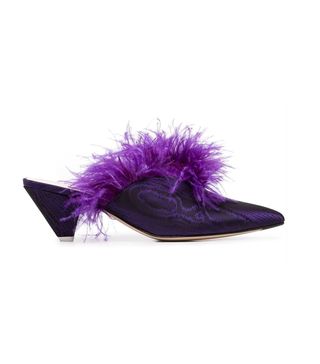 Attico + Purple Cara 45 Feather Embellished Moiré Mules