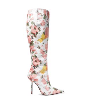 Vetements + Floral-Print Leather Knee Boots
