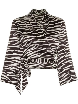 Ganni + Blakely Zebra Print Silk Wrap Top