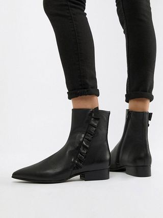 Asos + Femme Leather Frill Detail Ankle Boots