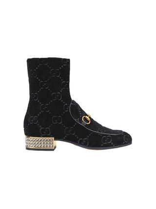 Gucci + Horsebit GG Velvet Boot With Crystals