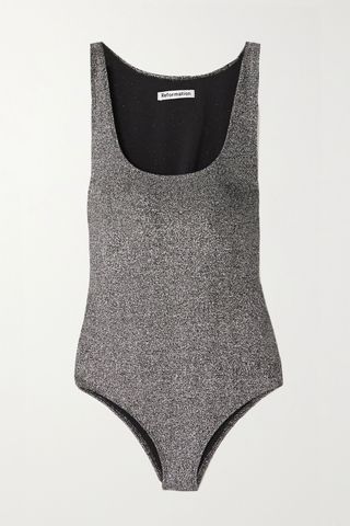 Reformation + Saturn Metallic Stretch-Knit Bodysuit