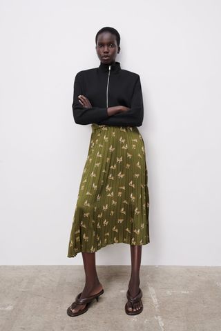 Zara + Printed Pleated Skirt