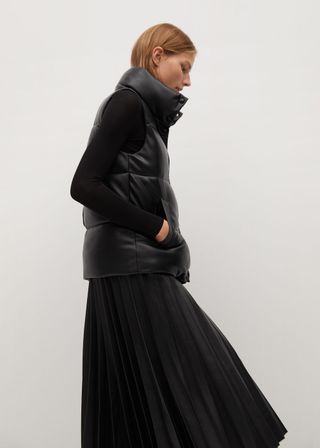 Mango + Faux-Leather Pleated Skirt