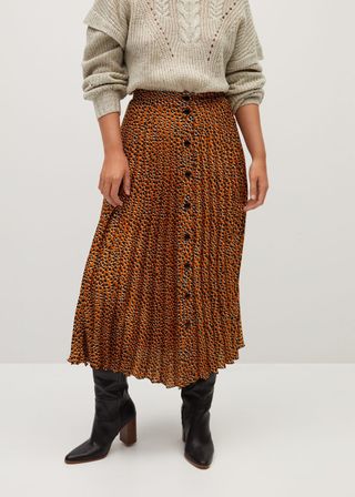 Mango + Pleated Buttons Skirt - Plus Sizes