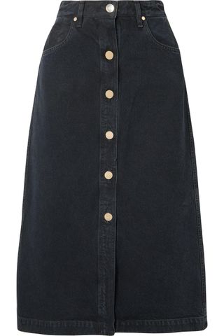Goldsign + The Button-Front Denim Midi Skirt