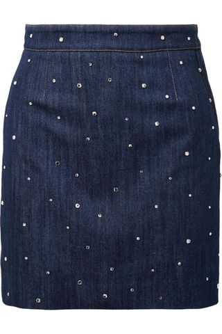 Miu Miu + Crystal-Embellished Denim Mini Skirt