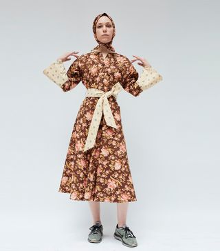 Batsheva + Swing Dress in Brown Floral Chintz