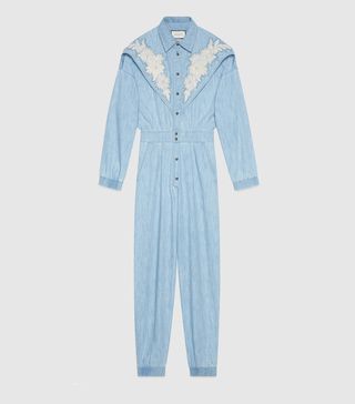 Gucci + Denim Jumpsuit With NY Yankees Patch