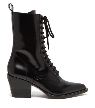 Chloé + Rylee Glossed-Leather Ankle Boots