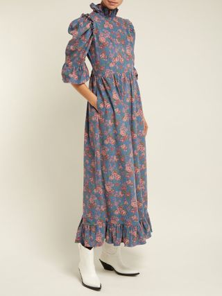 Batsheva + Floral Print Ruffle Trimmed Cotton Dress