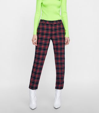 Zara + Straight Plaid Pants
