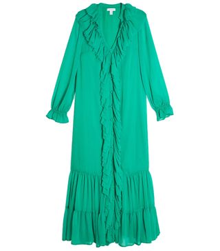 Topshop + Green Chiffon Ruffle Maxi Dress