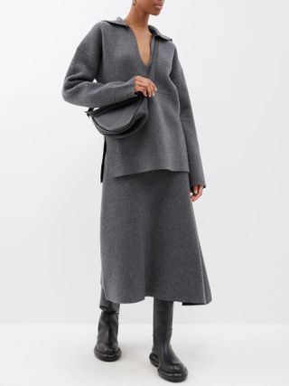 Jil Sander + Asymmetric wool-blend midi skirt