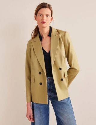 Boden + Double Breasted Twill Blazer