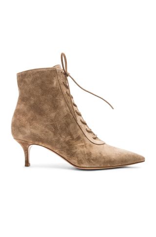 Gianvito Rossi + Suede Kitten Heel Lace Up Ankle Boots