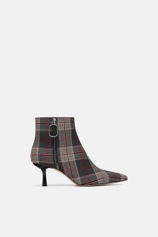 Zara + Plaid Print Fabric Heeled Ankle Boots
