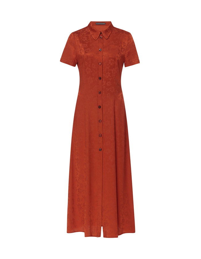 AlexaChung + Short-Sleeve Jacquard Shirt Dress