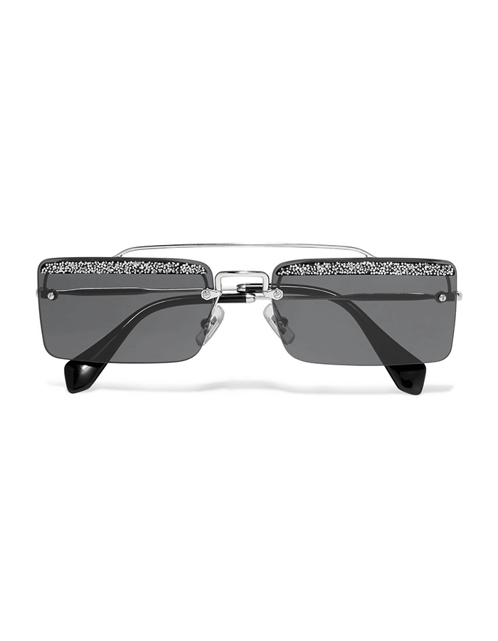 Miu Miu + Crystal-Embellished Square-Frame Sunglasses