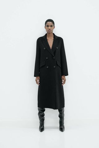 Zara + Long Wool Double Breasted Coat