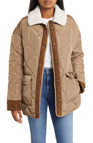 Lucky Brand + Oversize Faux Shearling Collar Quilted Coat