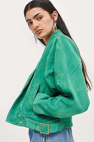 Topshop + Green Suede Jacket