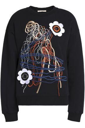 Christopher Kane + Floral-Appliquéd Embroidered Terry Sweatshirt