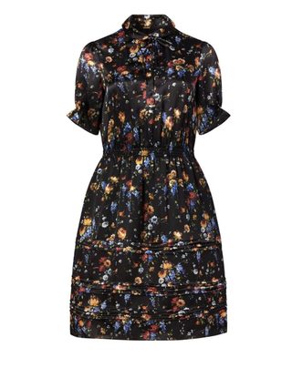 Adam Lippes + Floral Hammered Silk Rouched Sleeve Dress