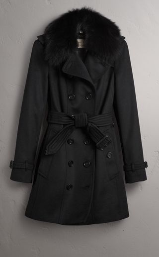Burberry + Wool Cashmere Trench Coat With Fur Collar