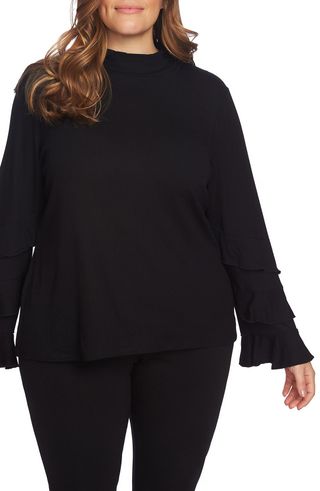 1.State + Ruffle Sleeve Ribbed Top