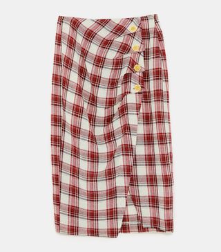 Zara + Plaid Midi Skirt
