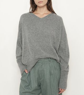 The Frankie Shop + Heather Grey Wool & Cashmere V-Neck Sweater