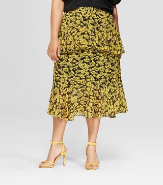 Who What Wear + Floral Print Tiered Ruffle Skirt