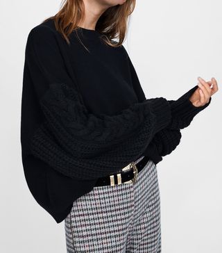 Zara + Sweater With Cable Knit Sleeves