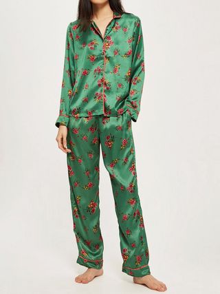 Topshop + Green Satin Pajama Set