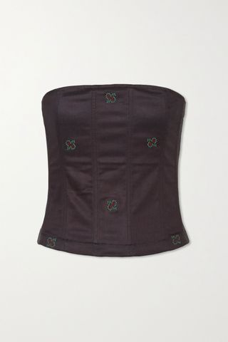 Miaou + Lucy Embroidered Cotton-Blend Bustier Top