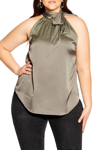 City Chic + Sexy Shine Halter Neck Satin Top