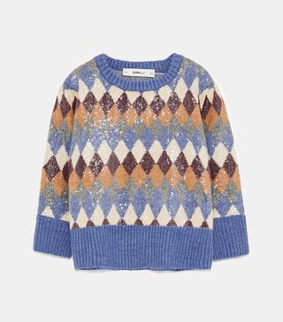 Zara + Special Edition Sequin Argyle Sweater