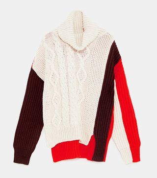 Zara + Color Block Cable Knit Sweater