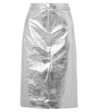 Tibi + Metallic Faux Crinkled-Leather Midi Skirt