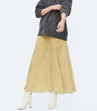 Zara + Limited Edition Pleated Skirt With Metallic Thread