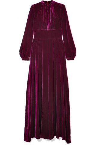 Raquel Diniz + Alma Pleated Silk-Velvet Maxi Dress