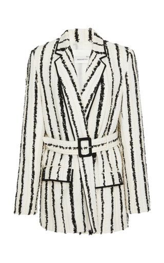 Bouguessa + Belted Striped Tweed Blazer