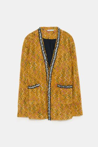 Zara + Tweed Jacket With Faux Pearls