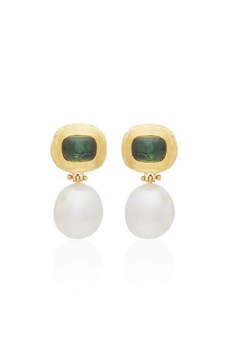 Prounis + One-of-a-Kind Green Tourmaline and South Sea Pearl Hinge Earrings