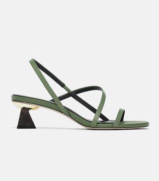 Zara + Wood Effect Heel Leather Sandals